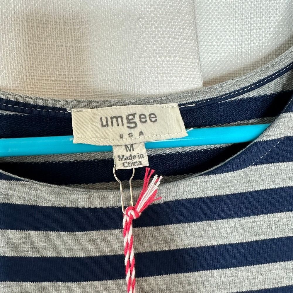 Umgee Dress Woman's Medium Hi Lo Hem w/ Pockets Grey & Navy Striped NWT - Picture 4 of 11